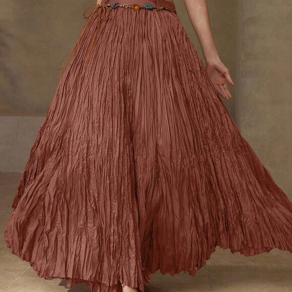 Orange Elegant Women's Premium High Waist Plisse Maxi Skirt - Picture 2 of 7